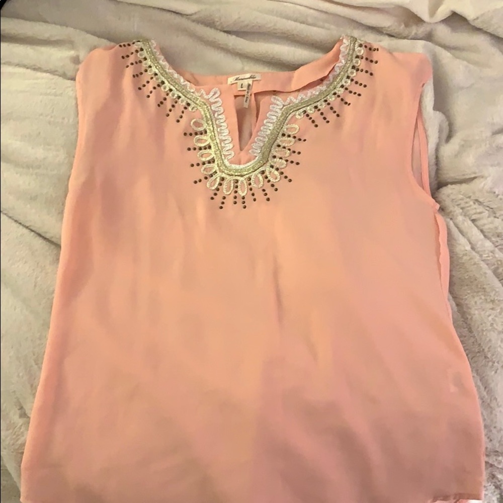 Sheer peach tee with gold details